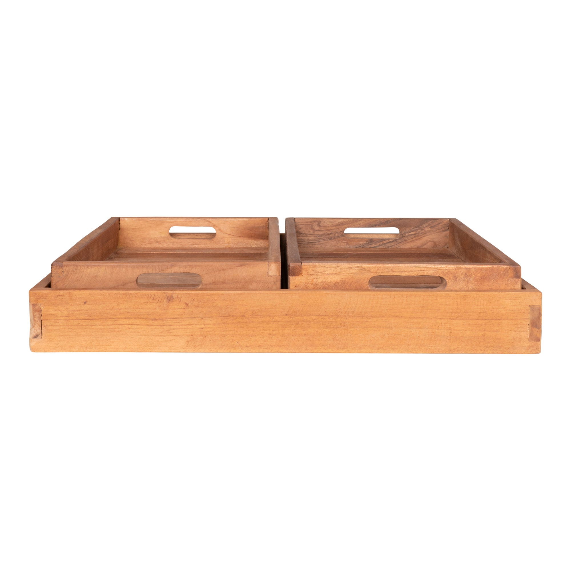 Faro – Tablett-Set aus Teakholz, natur, 3-teilig